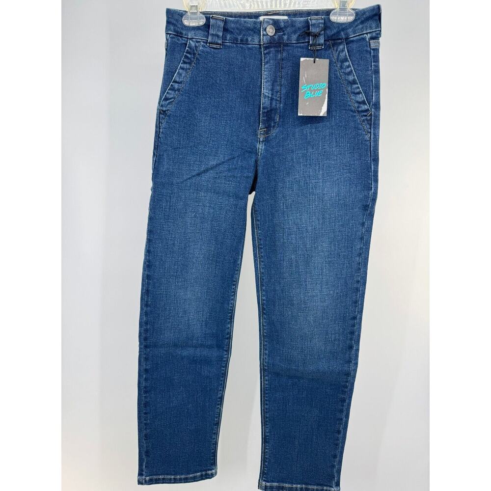 Studio Blue Women Denim Stretch High Rise Straight Jeans Button Size 27 Blue NWT
